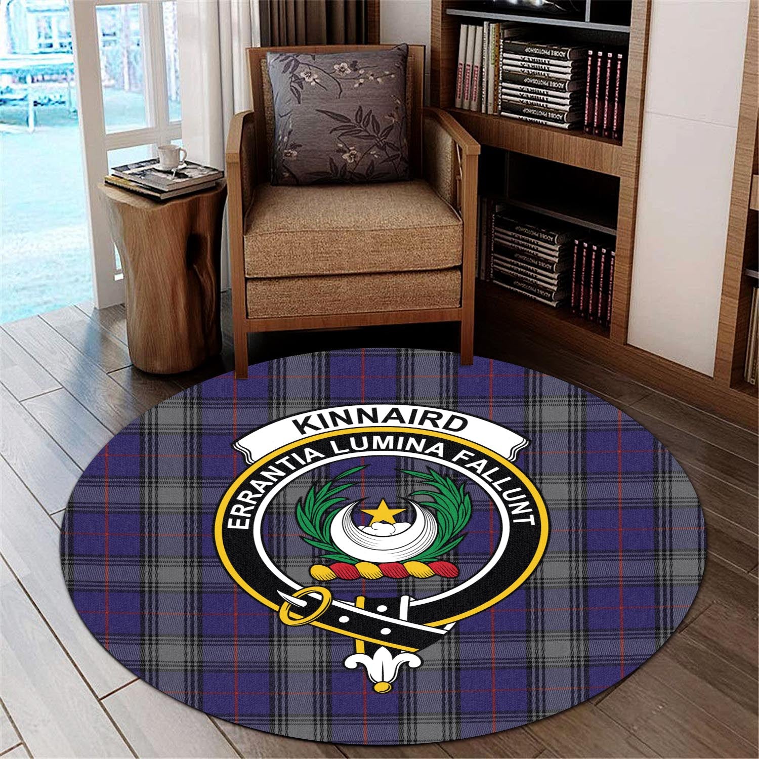 kinnaird-tartan-round-rug-with-family-crest