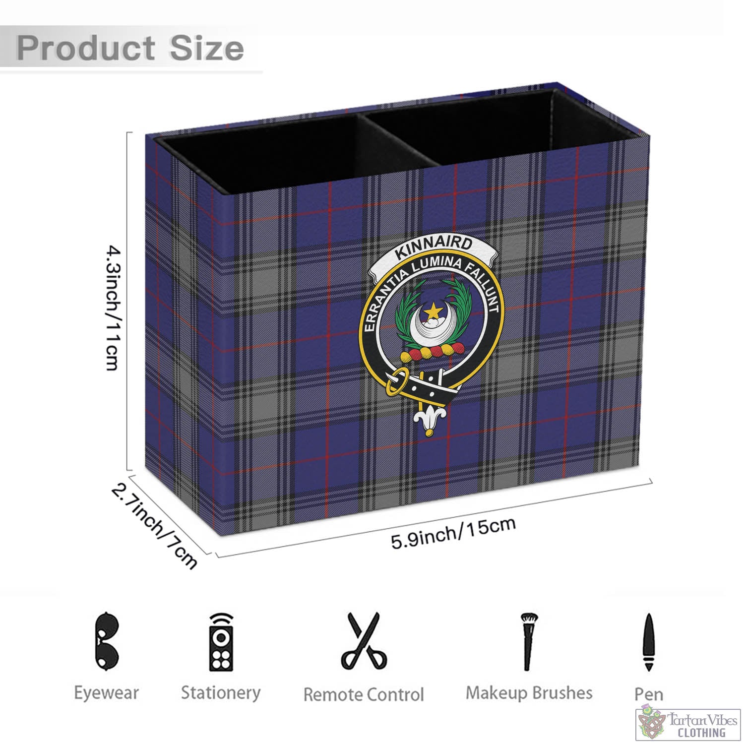 Tartan Vibes Clothing Kinnaird Tartan Pen Holder with Family Crest