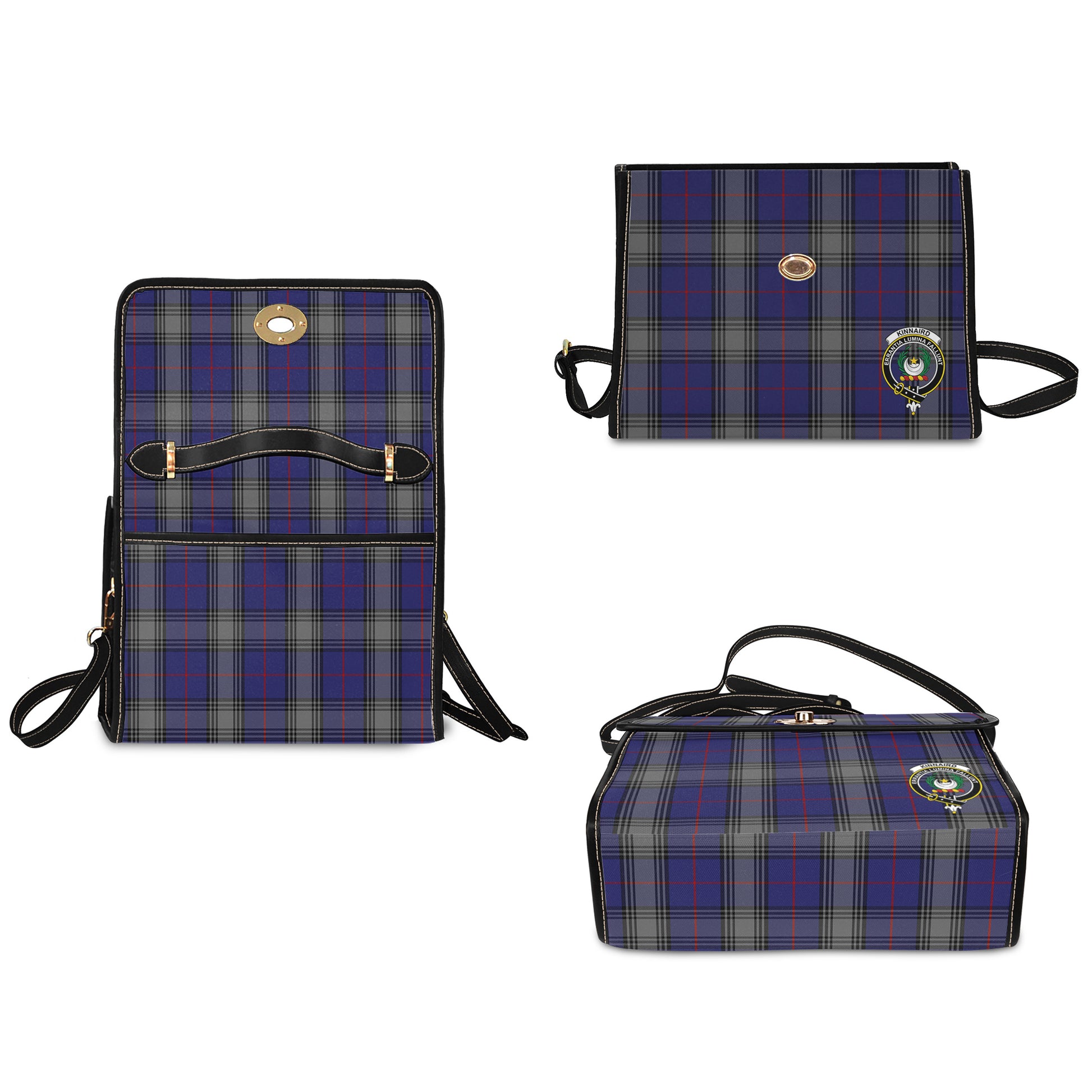 kinnaird-tartan-leather-strap-waterproof-canvas-bag-with-family-crest