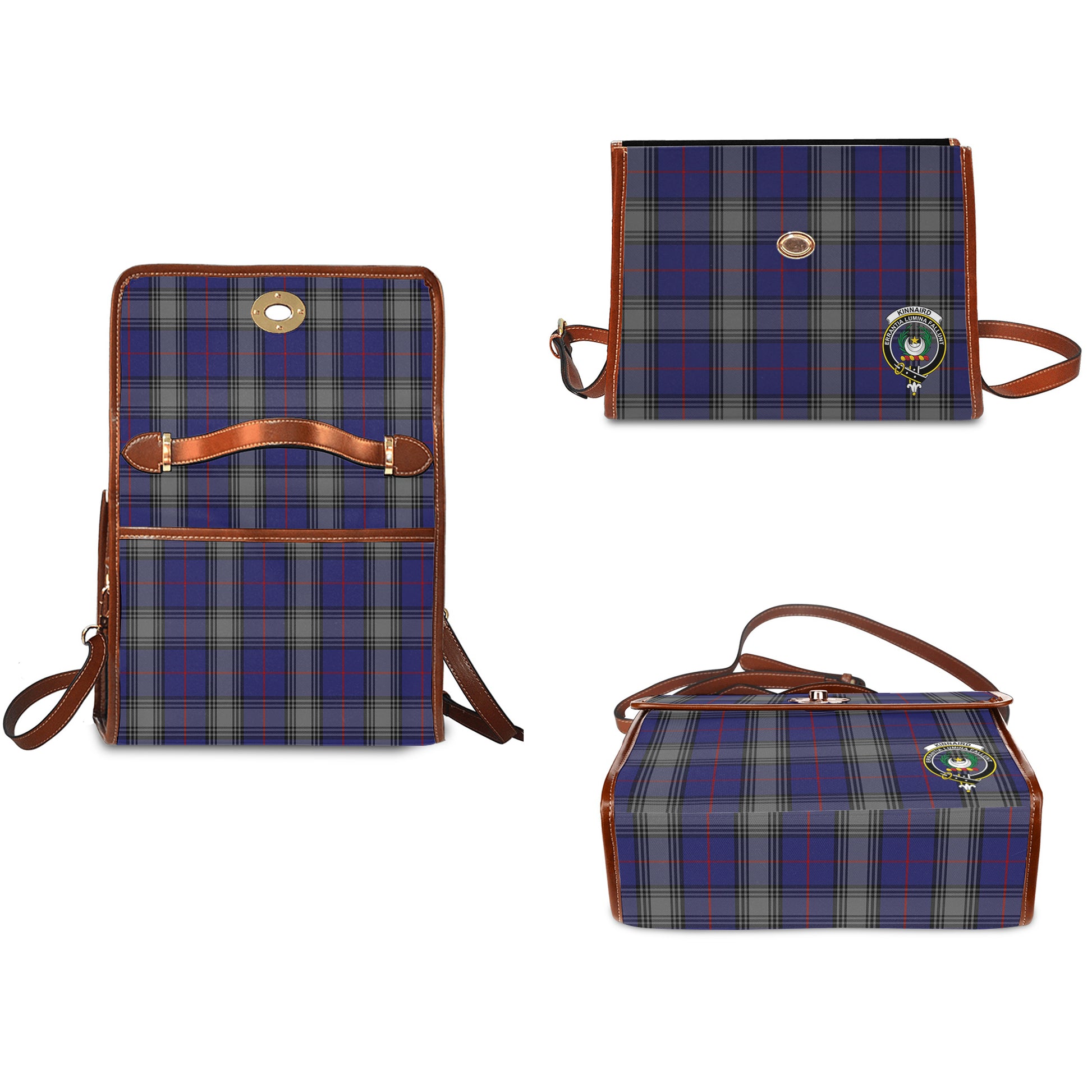 kinnaird-tartan-leather-strap-waterproof-canvas-bag-with-family-crest