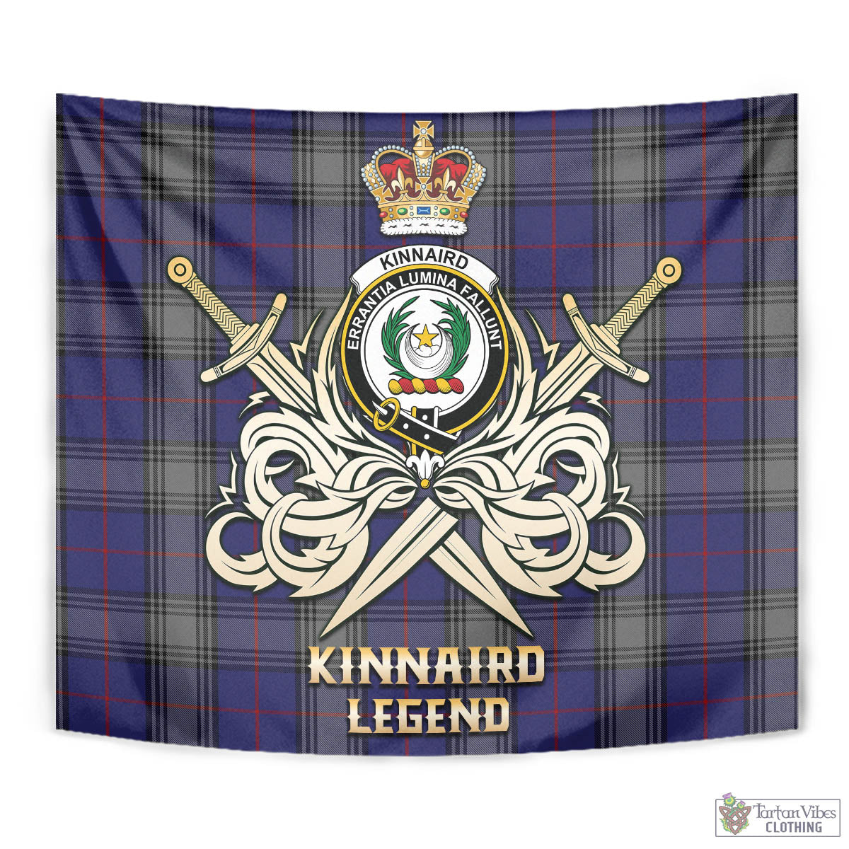 Tartan Vibes Clothing Kinnaird Tartan Tapestry with Clan Crest and the Golden Sword of Courageous Legacy