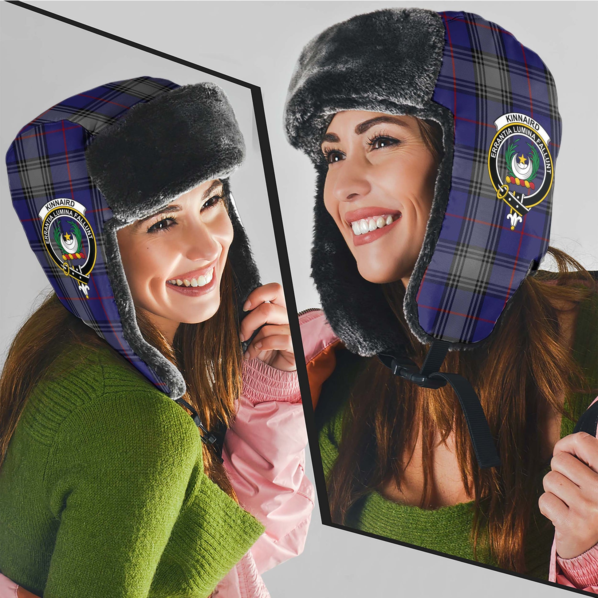 Kinnaird Tartan Winter Trapper Hat with Family Crest - Tartanvibesclothing