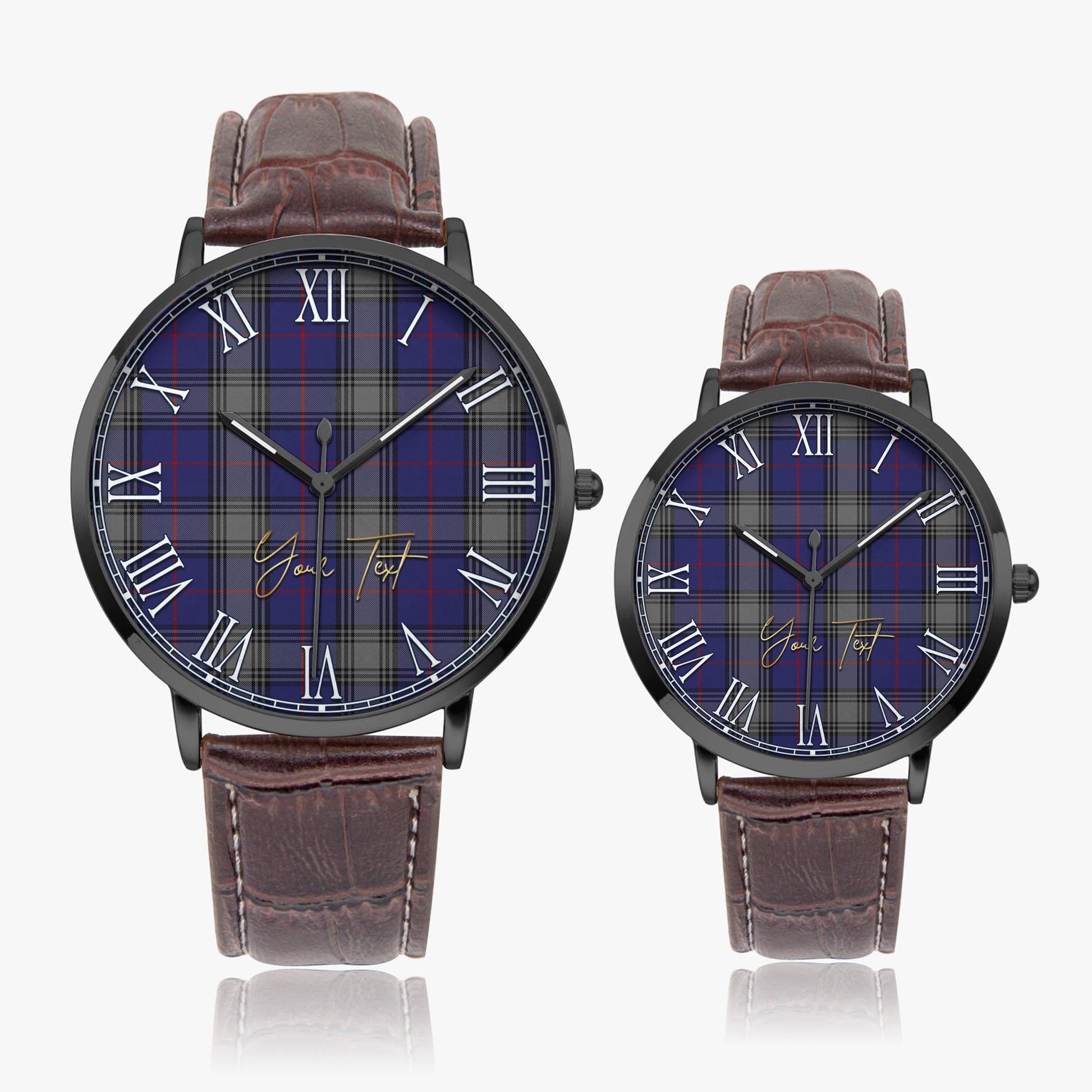 Kinnaird Tartan Personalized Your Text Leather Trap Quartz Watch Ultra Thin Black Case With Brown Leather Strap - Tartanvibesclothing
