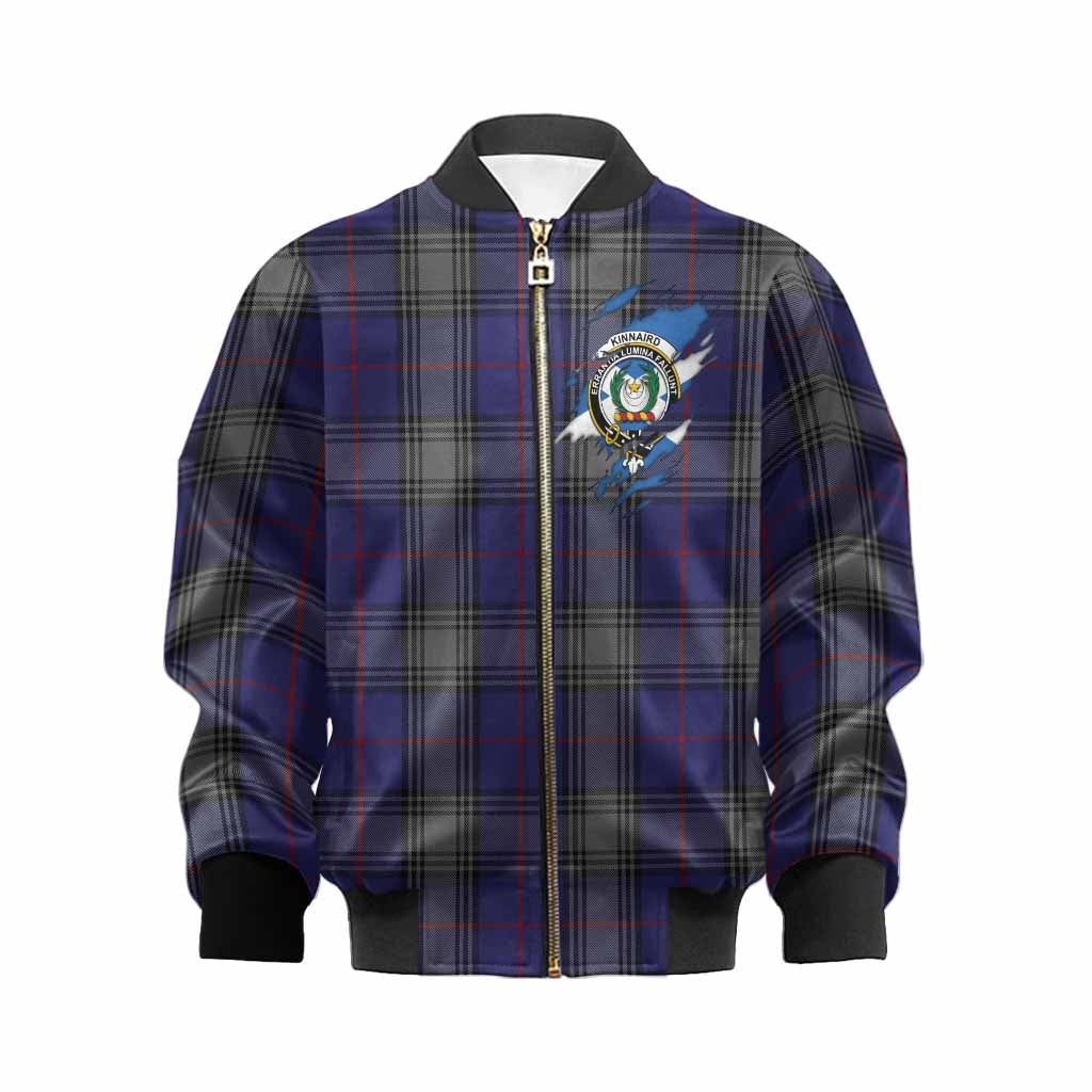 Kinnaird Clan Crest In Me Tartan Kid Bomber Jacket Scotland Flag Style
