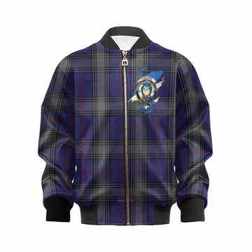 Kinnaird Clan Crest In Me Tartan Kid Bomber Jacket Scotland Flag Style