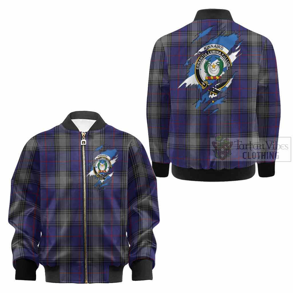 Kinnaird Clan Crest In Me Tartan Kid Bomber Jacket Scotland Flag Style