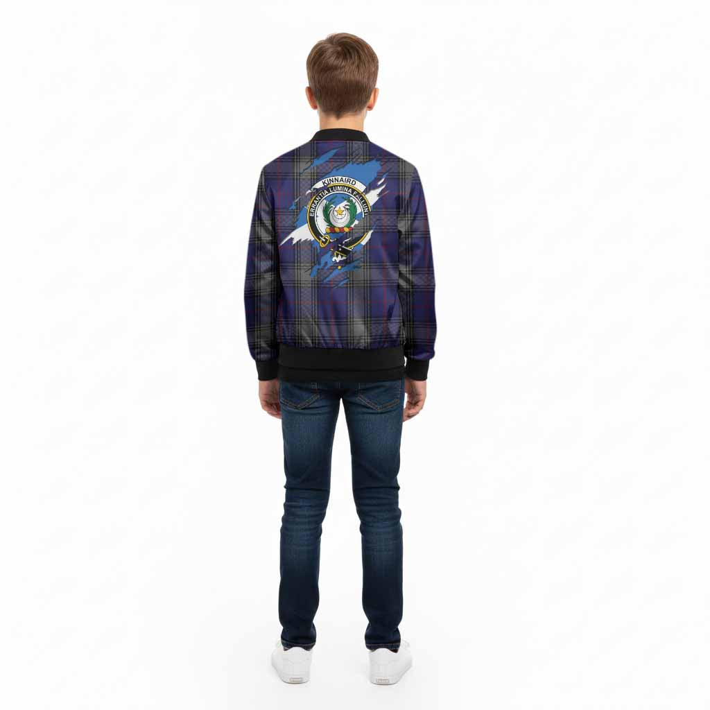 Kinnaird Clan Crest In Me Tartan Kid Bomber Jacket Scotland Flag Style