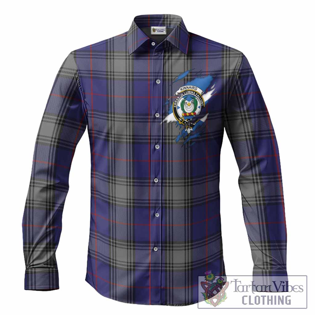 Kinnaird Clan Crest In Me Tartan Long Sleeve Button Shirts Scotland Flag Style