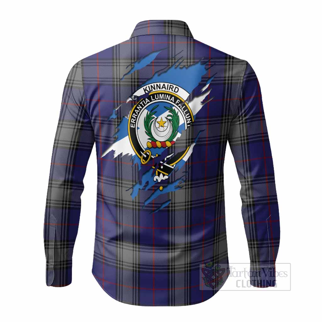 Kinnaird Clan Crest In Me Tartan Long Sleeve Button Shirts Scotland Flag Style