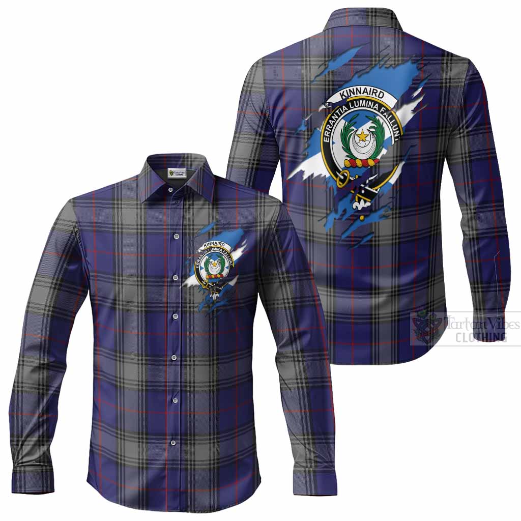 Kinnaird Clan Crest In Me Tartan Long Sleeve Button Shirts Scotland Flag Style