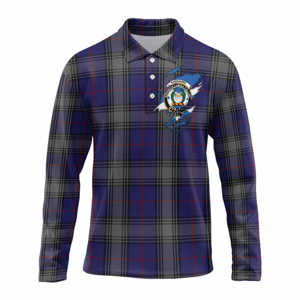 Kinnaird Clan Crest In Me Tartan Long Sleeve Polo Shirt Scotland Flag Style