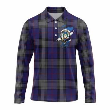 Kinnaird Clan Crest In Me Tartan Long Sleeve Polo Shirt Scotland Flag Style