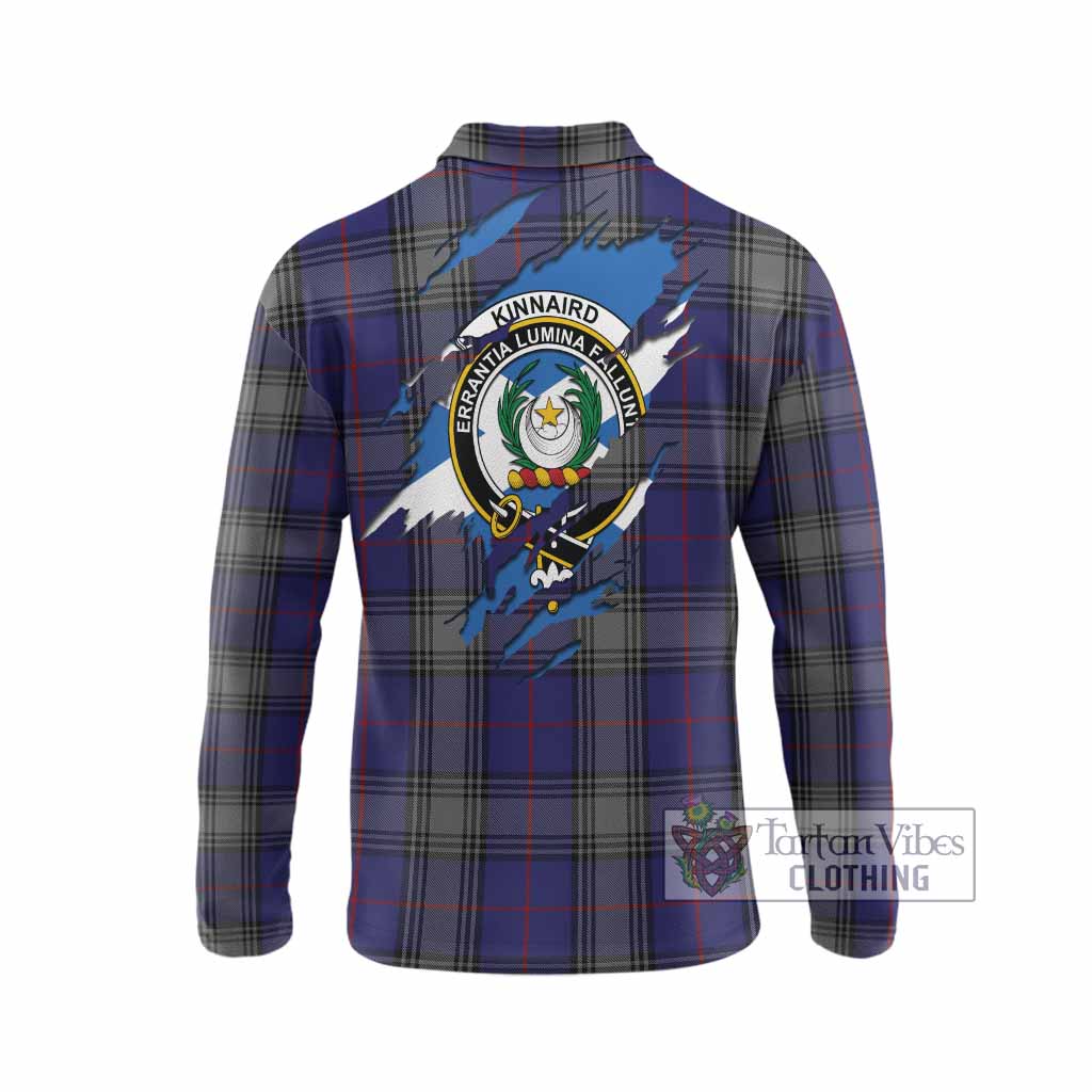 Kinnaird Clan Crest In Me Tartan Long Sleeve Polo Shirt Scotland Flag Style