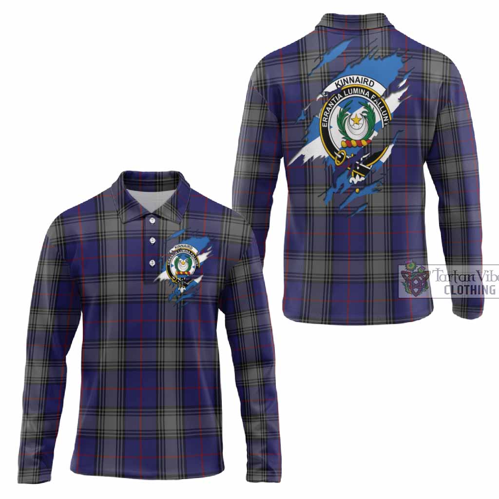 Kinnaird Clan Crest In Me Tartan Long Sleeve Polo Shirt Scotland Flag Style