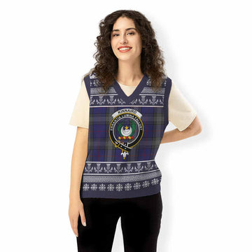Kinnaird Clan Tartan Christmas Knitted V-Neck Vest with Family Crest