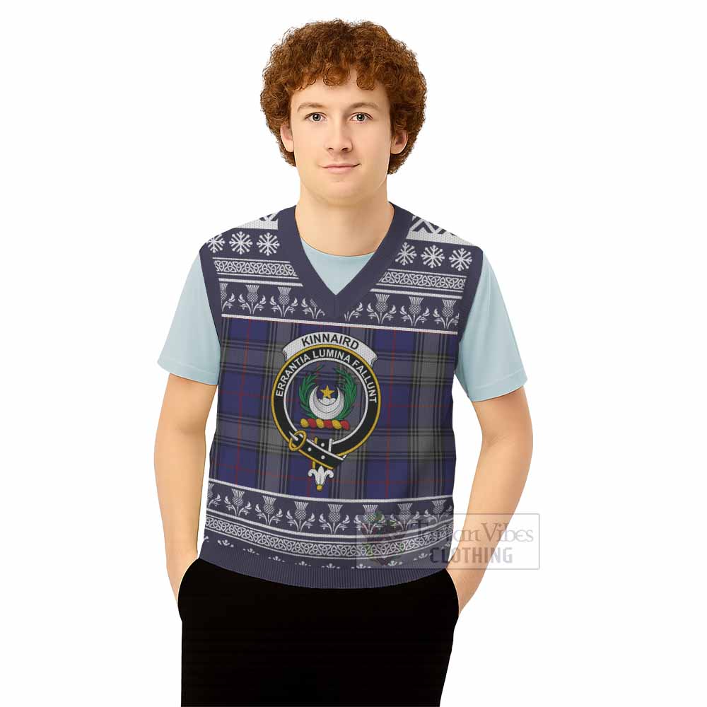 Kinnaird Clan Tartan Christmas Knitted V-Neck Vest with Family Crest - Tartan Vibes Clothing