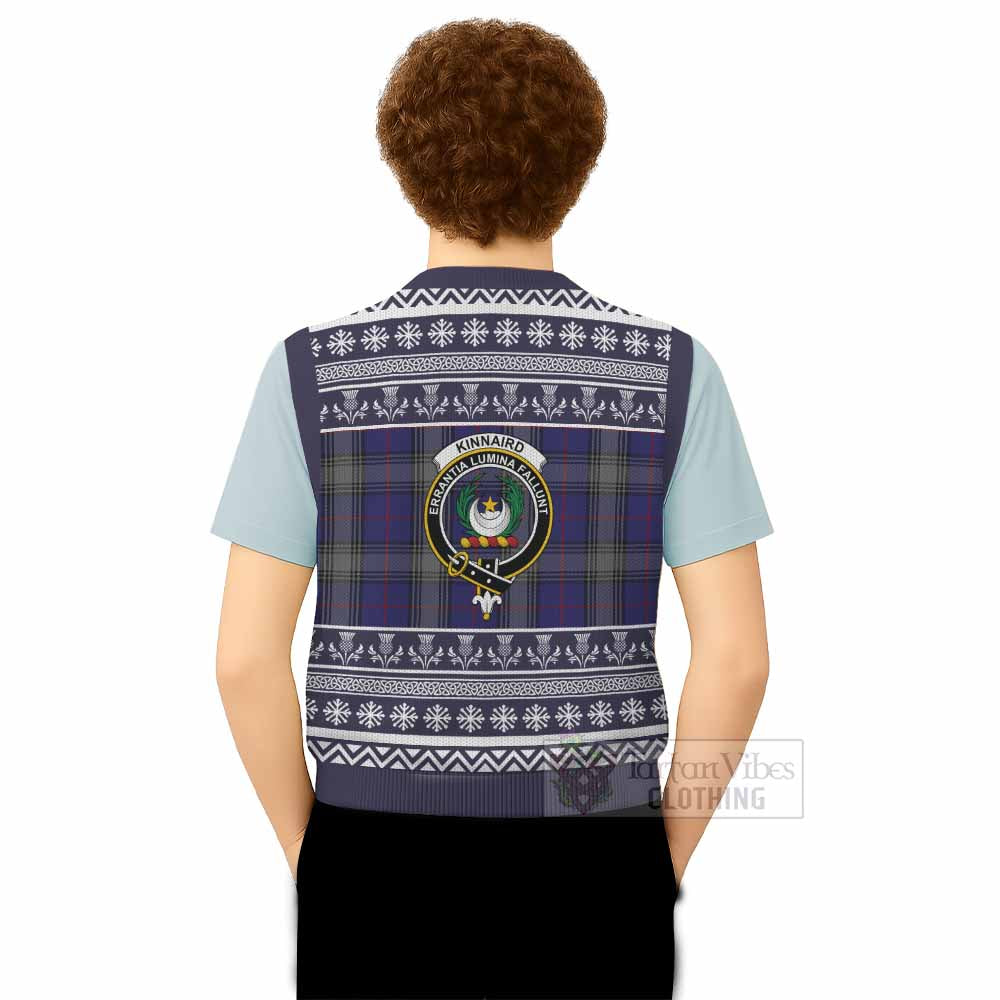 Kinnaird Clan Tartan Christmas Knitted V-Neck Vest with Family Crest - Tartan Vibes Clothing