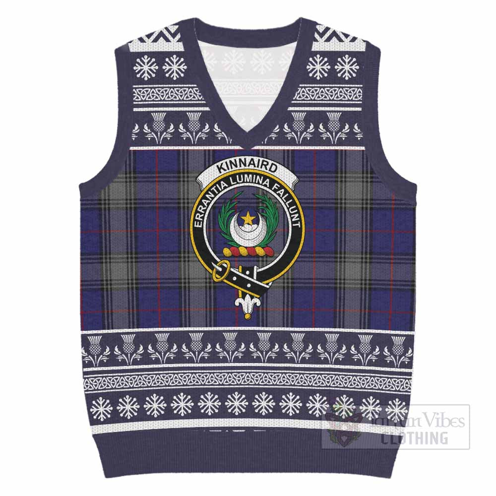 Kinnaird Clan Tartan Christmas Knitted V-Neck Vest with Family Crest - Tartan Vibes Clothing
