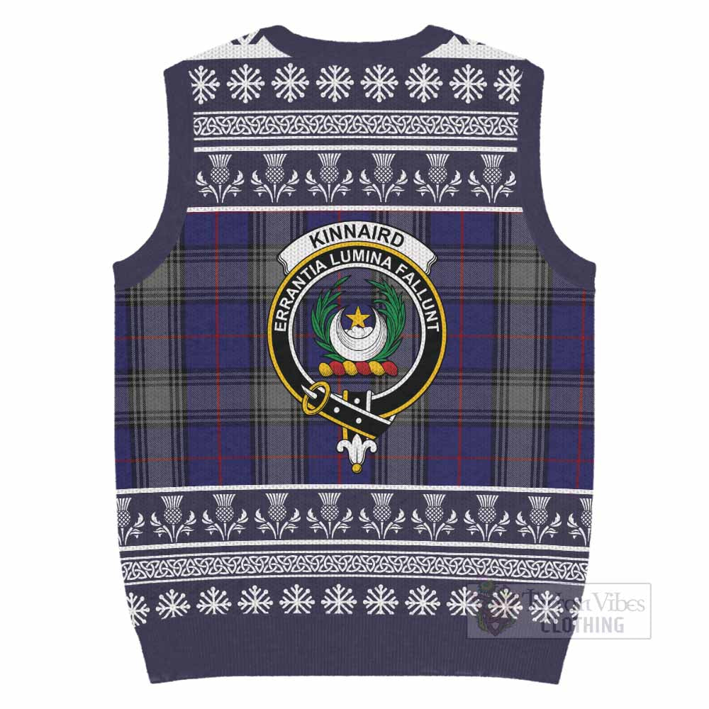 Kinnaird Clan Tartan Christmas Knitted V-Neck Vest with Family Crest - Tartan Vibes Clothing