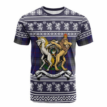 Kinnaird Clan Tartan Crest Christmas Cotton T-shirt Coat of Arms Funny Style