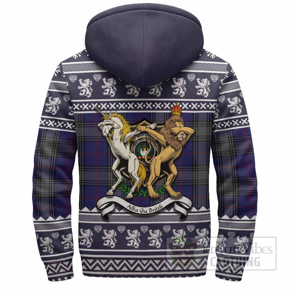 Kinnaird Clan Tartan Crest Christmas Fleece Hoodie Coat of Arms Funny Style - Tartan Vibes Clothing