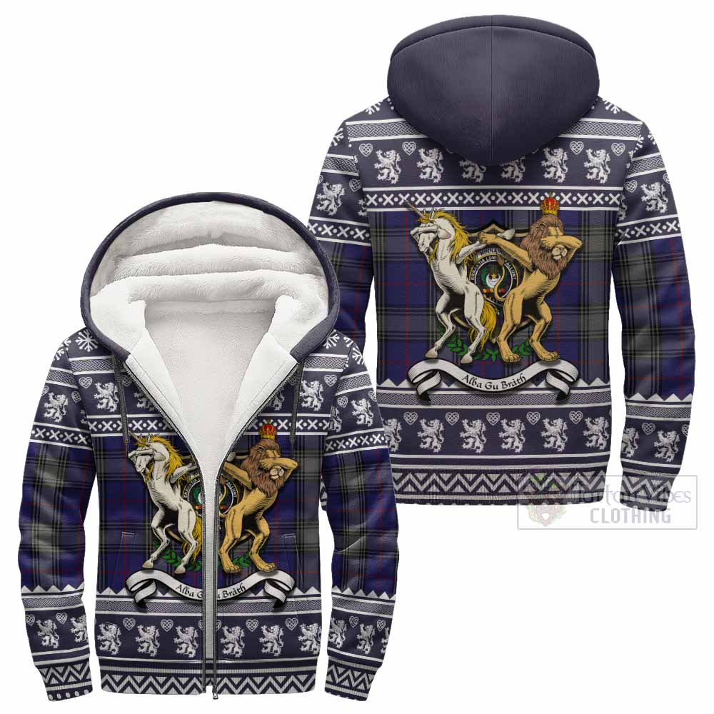 Kinnaird Clan Tartan Crest Christmas Fleece Hoodie Coat of Arms Funny Style - Tartan Vibes Clothing