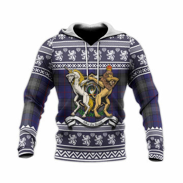 Kinnaird Clan Tartan Crest Christmas Knitted Hoodie Coat of Arms Funny Style