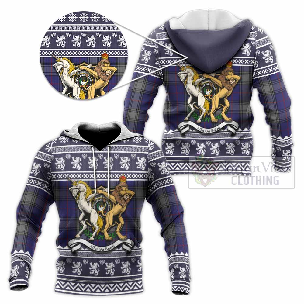 Kinnaird Clan Tartan Crest Christmas Knitted Hoodie Coat of Arms Funny Style - Tartan Vibes Clothing
