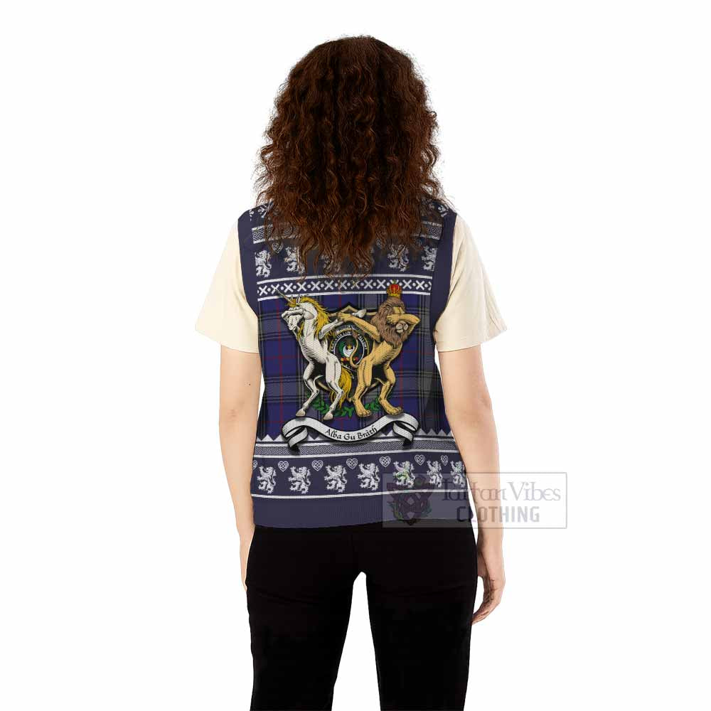 Kinnaird Clan Tartan Crest Christmas Knitted V-Neck Vest Coat of Arms Funny Style - Tartan Vibes Clothing