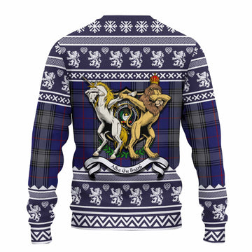 Kinnaird Clan Tartan Crest Christmas Ugly Sweater Coat of Arms Funny Style