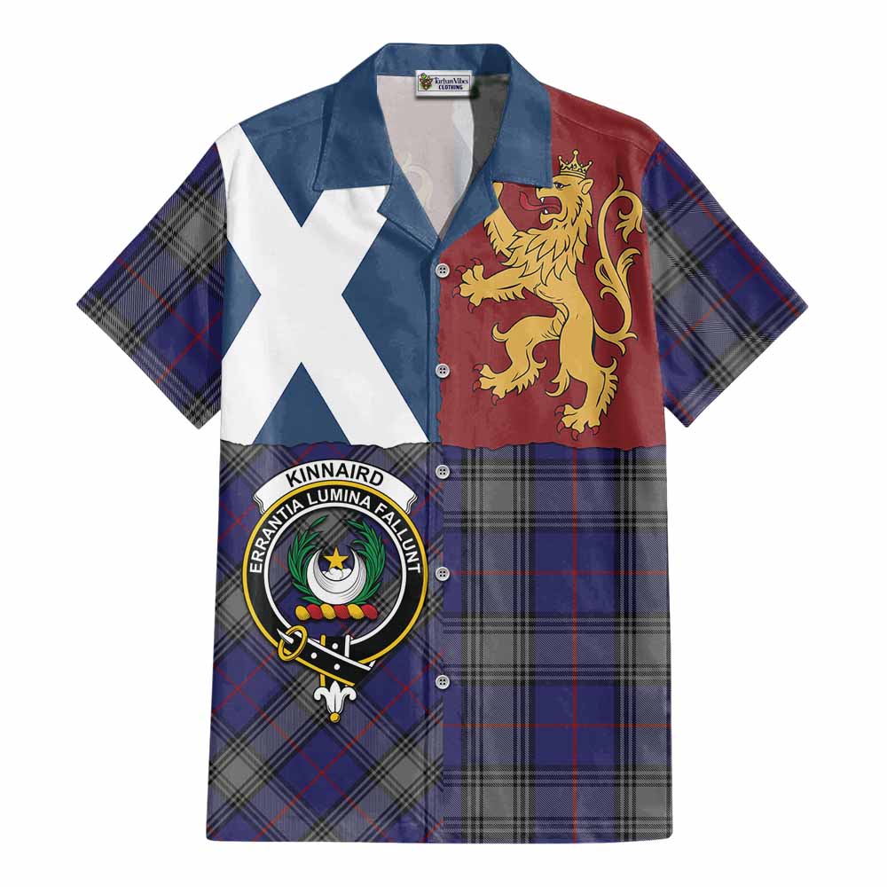 Kinnaird Crest Tartan Cotton Hawaiian Shirt with Lion Rampant Saltire Style - Tartan Vibes Clothing