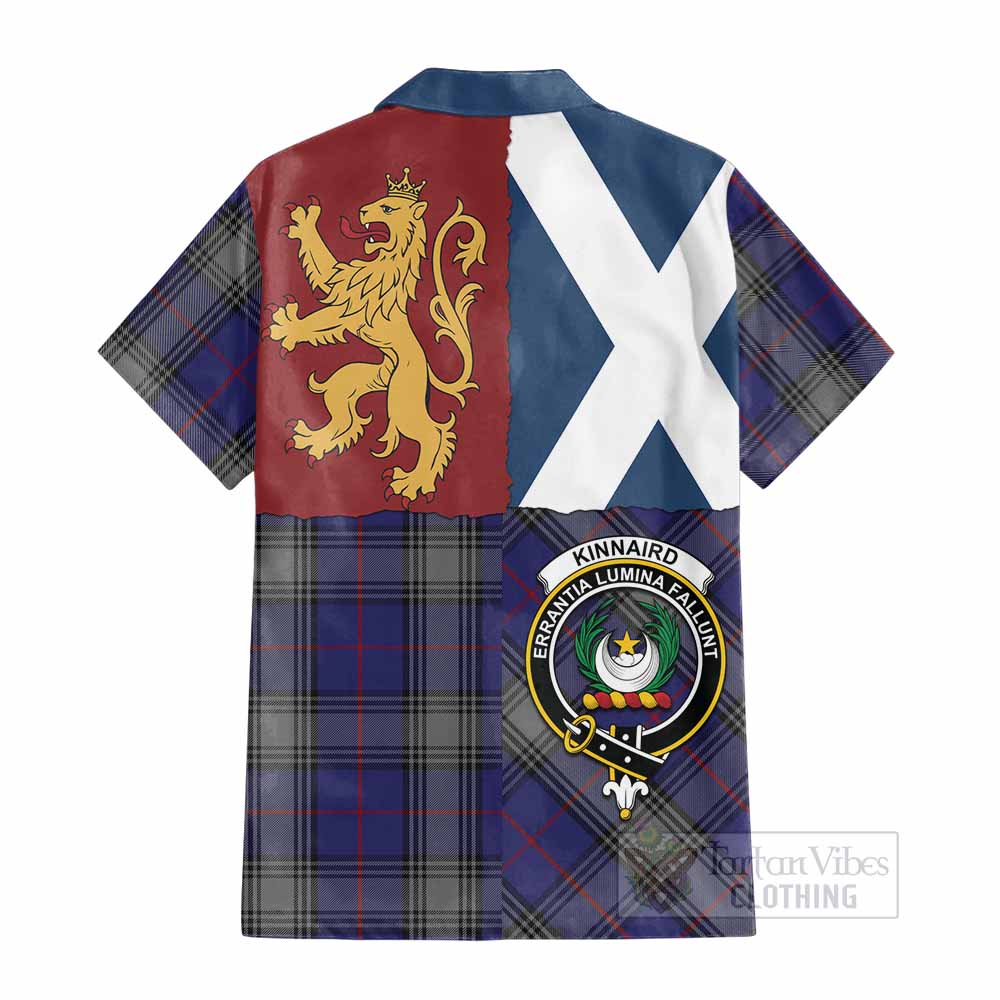 Kinnaird Crest Tartan Cotton Hawaiian Shirt with Lion Rampant Saltire Style - Tartan Vibes Clothing