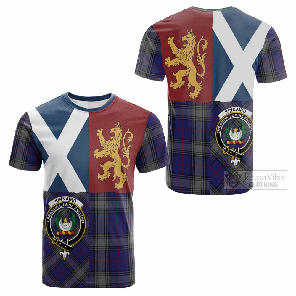 Kinnaird Crest Tartan Cotton T-shirt with Lion Rampant Saltire Style - Tartan Vibes Clothing