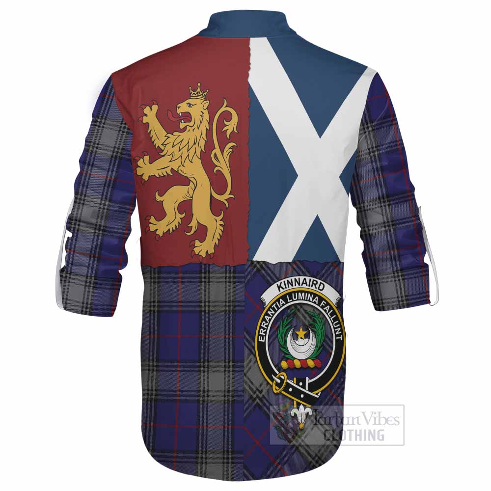 Kinnaird Crest Tartan Ghillie Shirt with Lion Rampant Saltire Style - Tartan Vibes Clothing