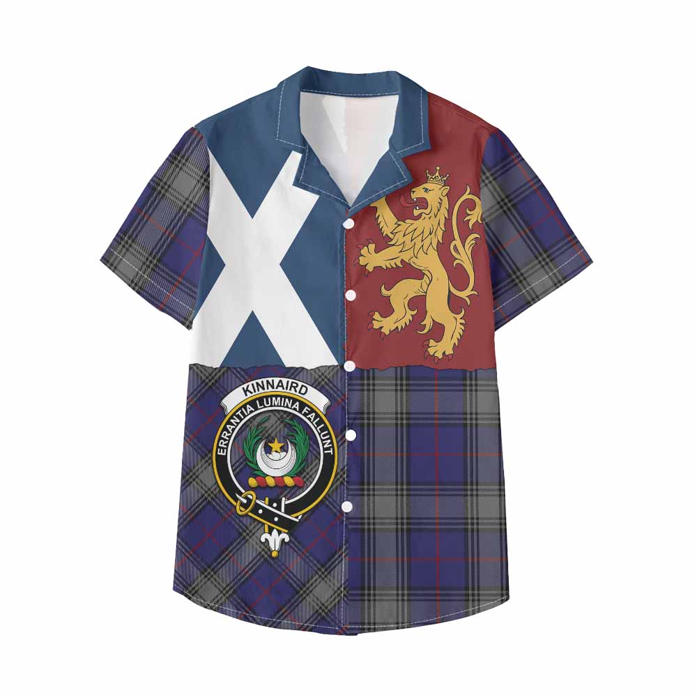 Kinnaird Crest Tartan Kid Hawaiian Shirt with Lion Rampant Saltire Style - Tartan Vibes Clothing