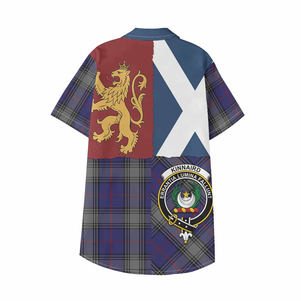 Kinnaird Crest Tartan Kid Hawaiian Shirt with Lion Rampant Saltire Style - Tartan Vibes Clothing