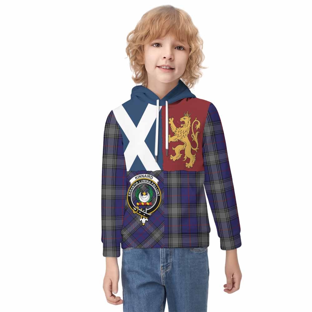 Kinnaird Crest Tartan Kid Hoodie with Lion Rampant Saltire Style - Tartan Vibes Clothing