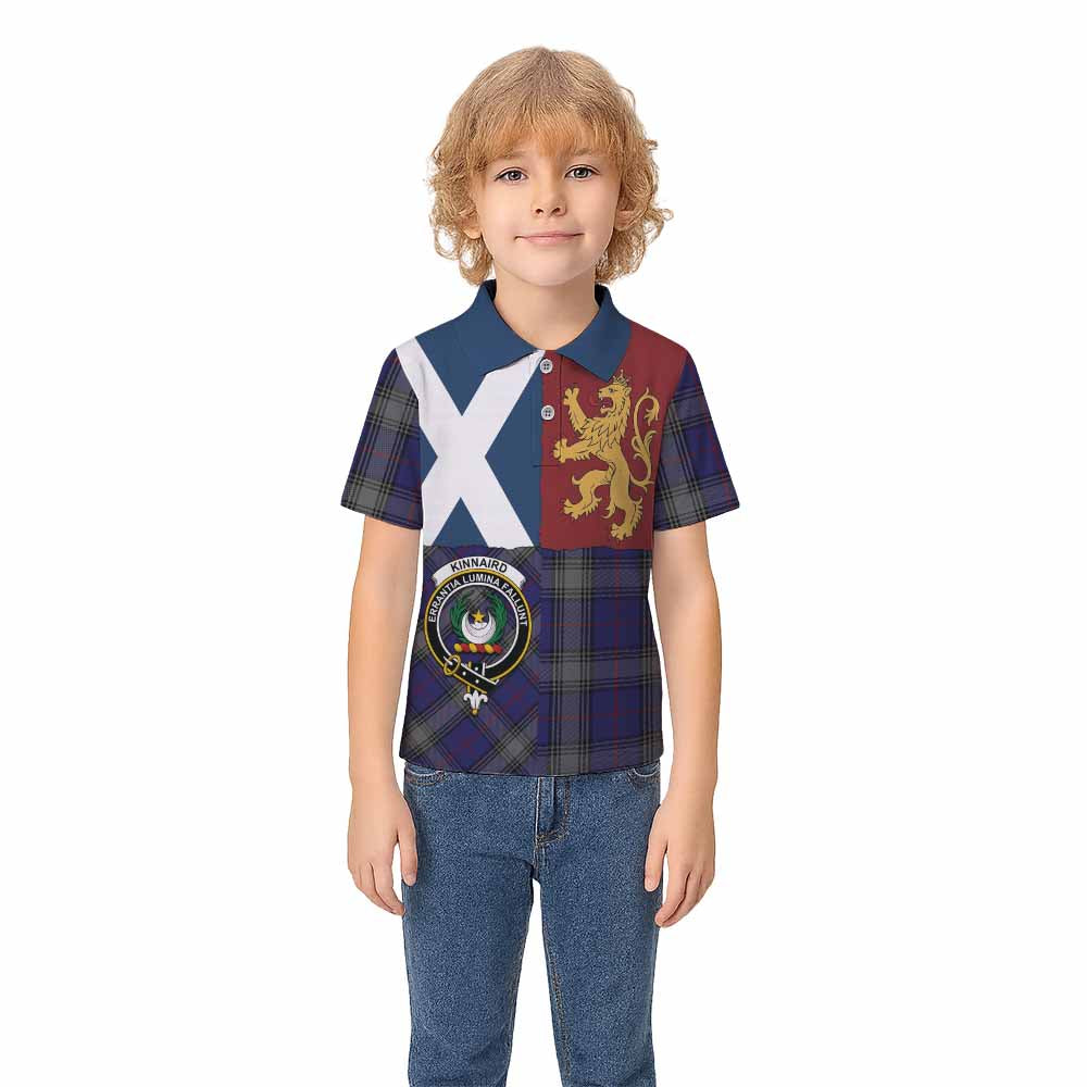 Kinnaird Crest Tartan Kid Polo Shirt with Lion Rampant Saltire Style - Tartan Vibes Clothing