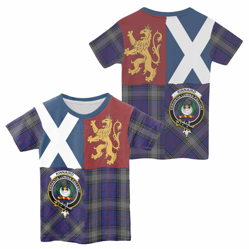 Kinnaird Crest Tartan Kid T-shirt with Lion Rampant Saltire Style - Tartan Vibes Clothing