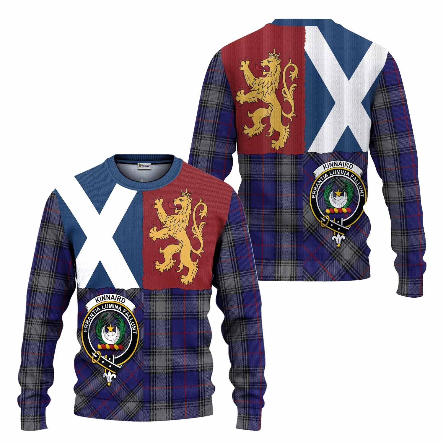 Kinnaird Crest Tartan Knitted Sweater with Lion Rampant Saltire Style