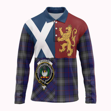 Kinnaird Crest Tartan Long Sleeve Polo Shirt with Lion Rampant Saltire Style
