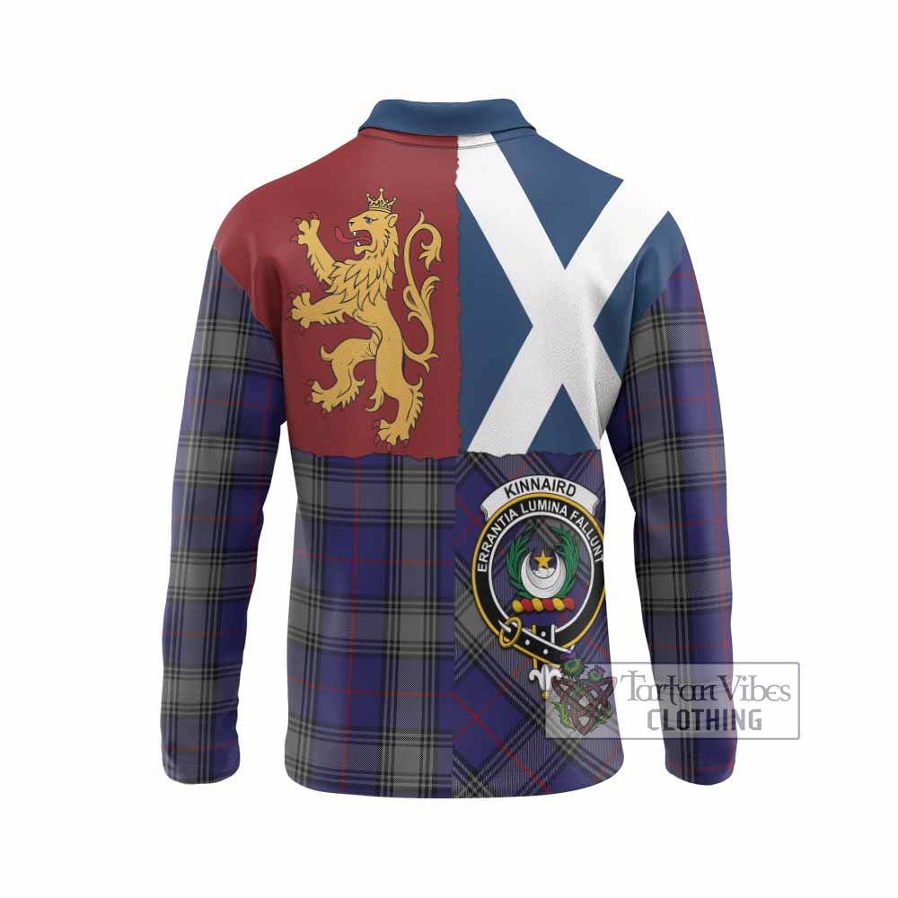 Kinnaird Crest Tartan Long Sleeve Polo Shirt with Lion Rampant Saltire Style