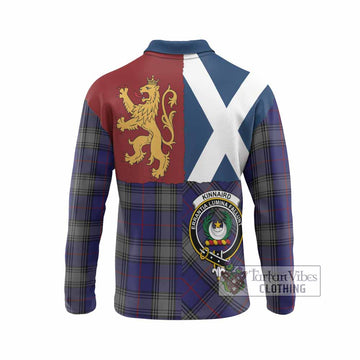 Kinnaird Crest Tartan Long Sleeve Polo Shirt with Lion Rampant Saltire Style