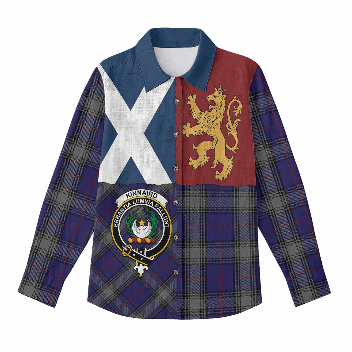 Kinnaird Crest Tartan Women Casual Shirt with Lion Rampant Saltire Style