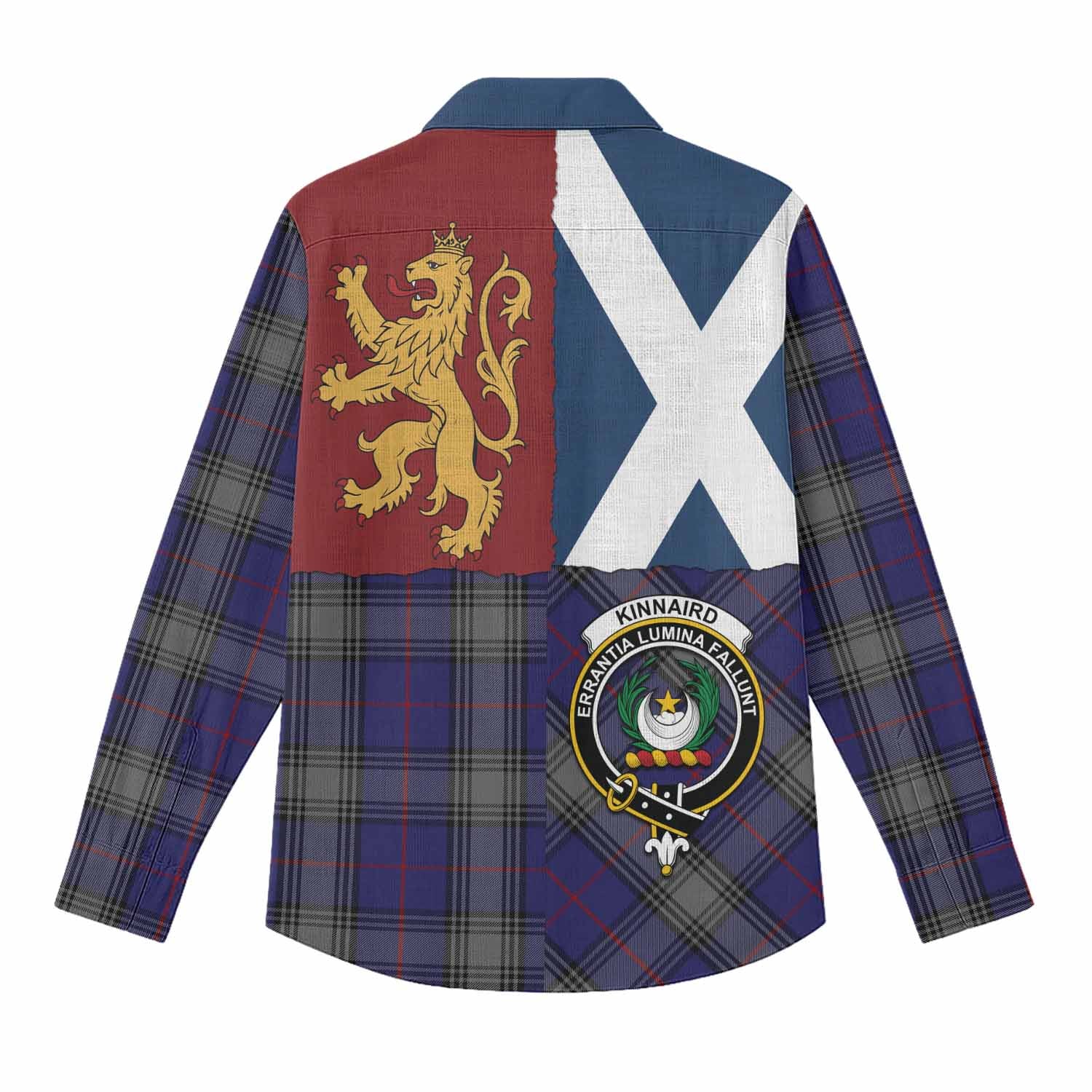 Kinnaird Crest Tartan Women Casual Shirt with Lion Rampant Saltire Style