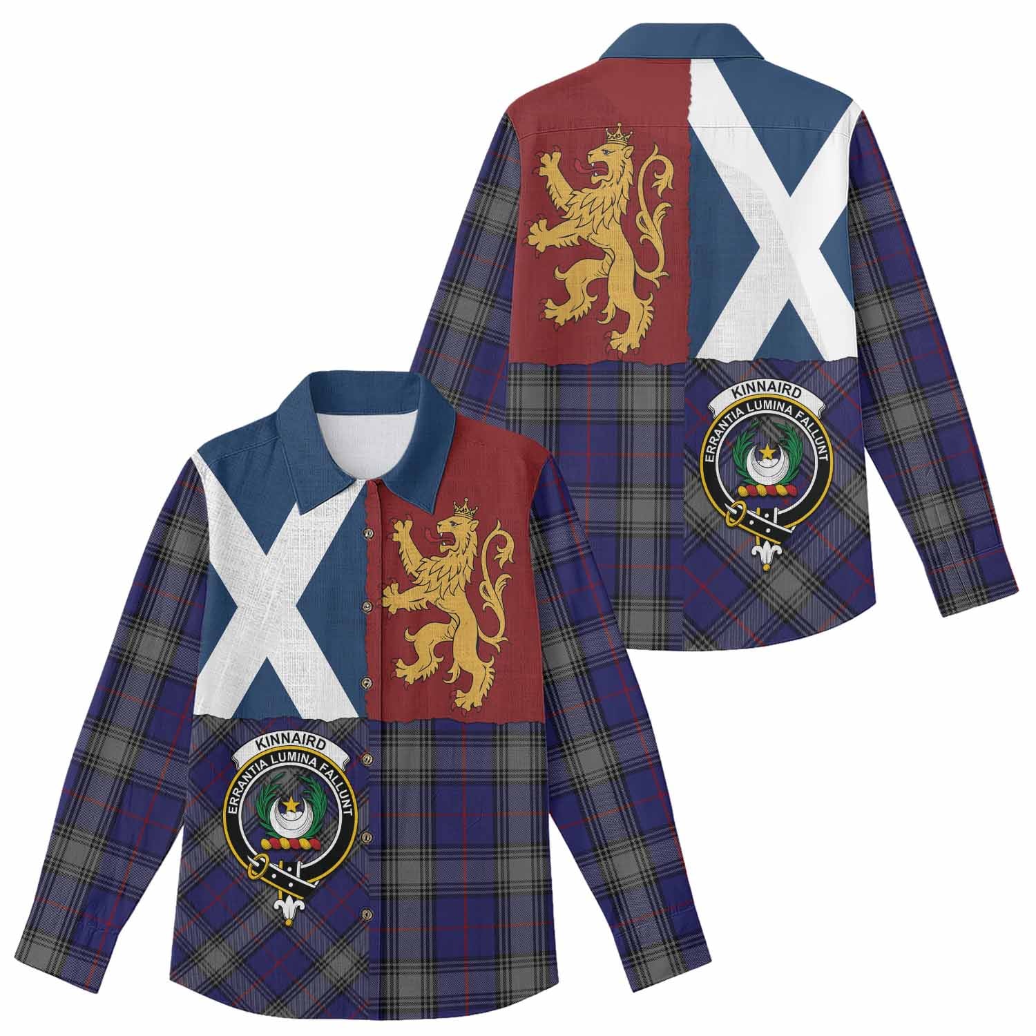 Kinnaird Crest Tartan Women Casual Shirt with Lion Rampant Saltire Style