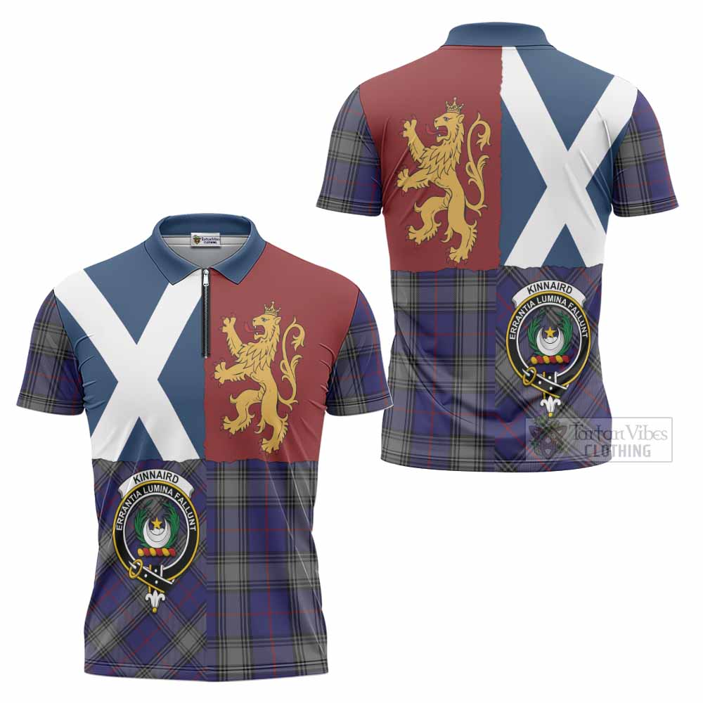 Kinnaird Crest Tartan Zipper Polo Shirt with Lion Rampant Saltire Style