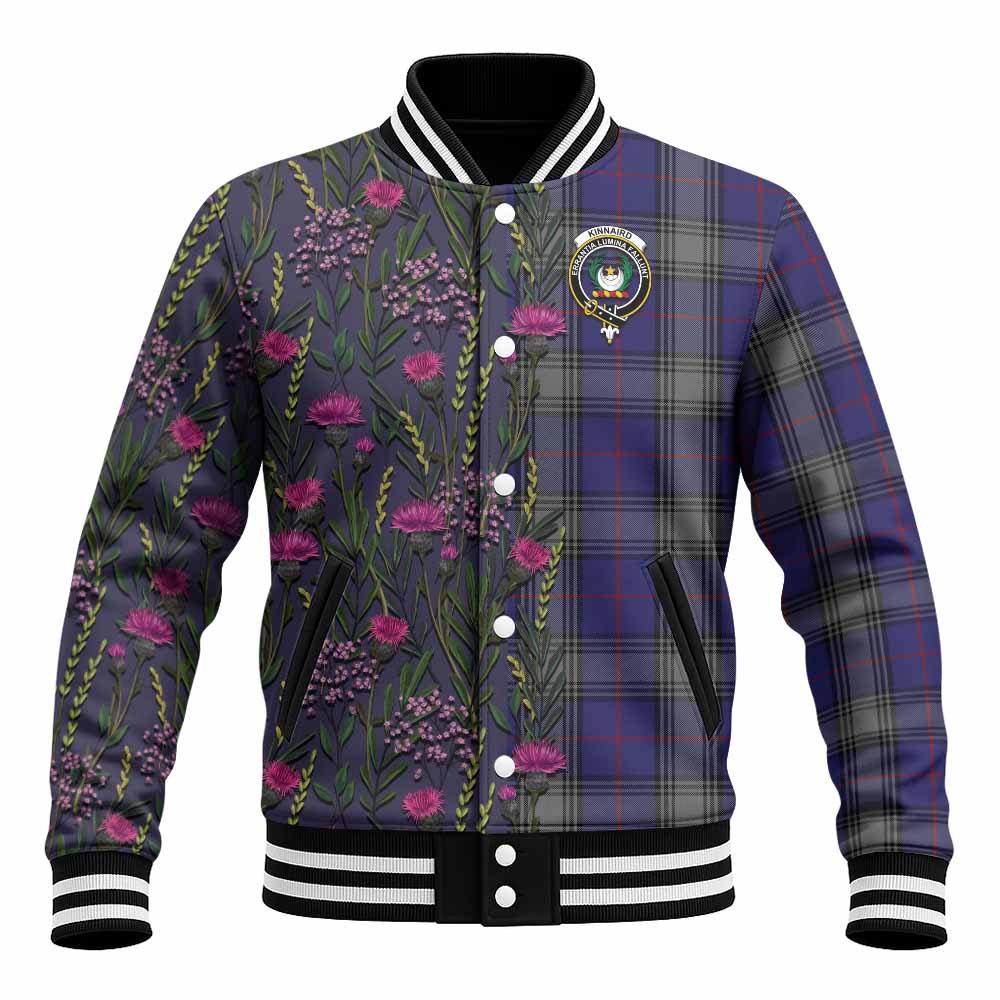 Kinnaird Family Crest Tartan Baseball Jacket Scottish Thistle Flower Pattern Half Style - Tartan Vibes Clothing