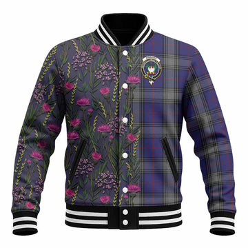 Kinnaird Family Crest Tartan Baseball Jacket Scottish Thistle Flower Pattern Half Style