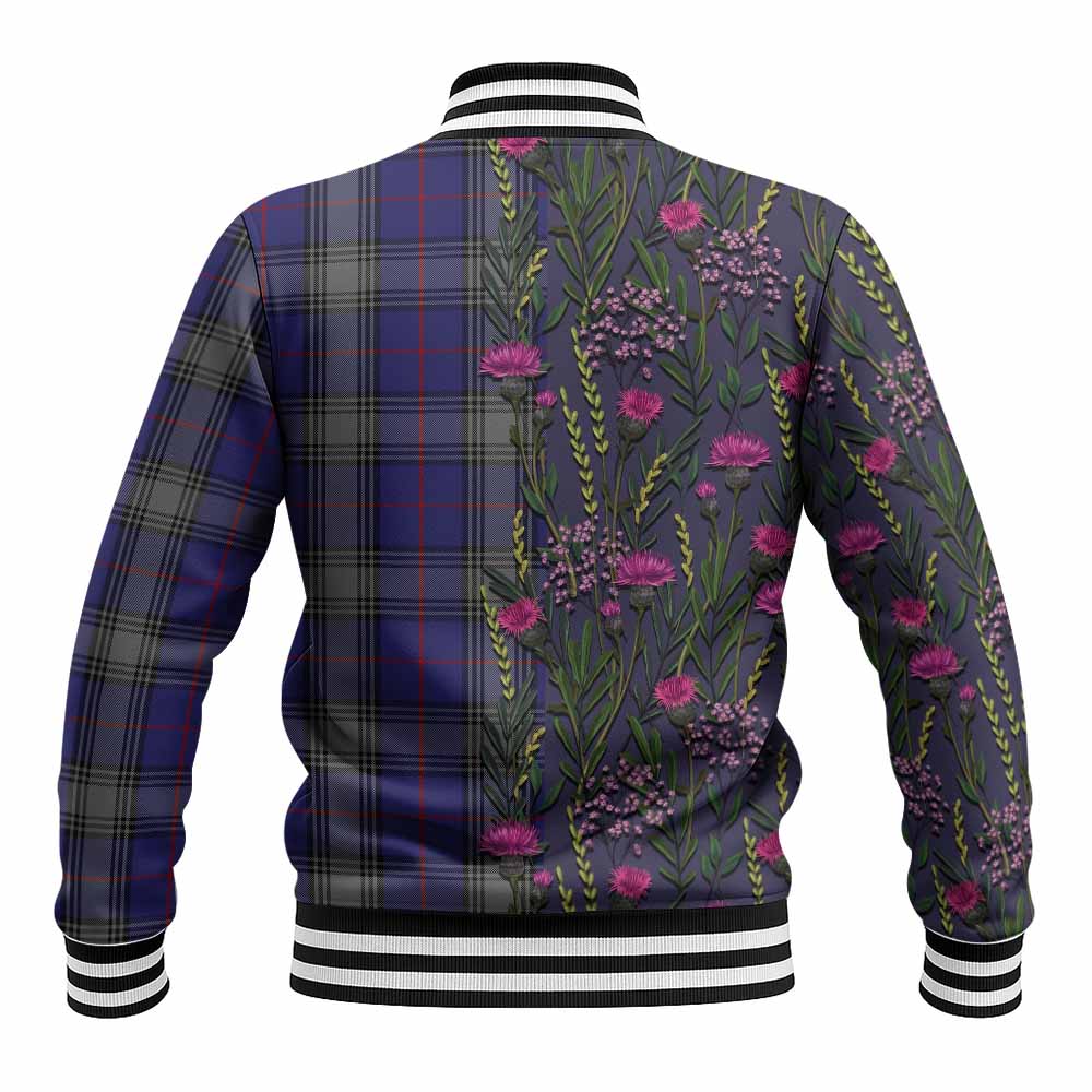 Kinnaird Family Crest Tartan Baseball Jacket Scottish Thistle Flower Pattern Half Style - Tartan Vibes Clothing